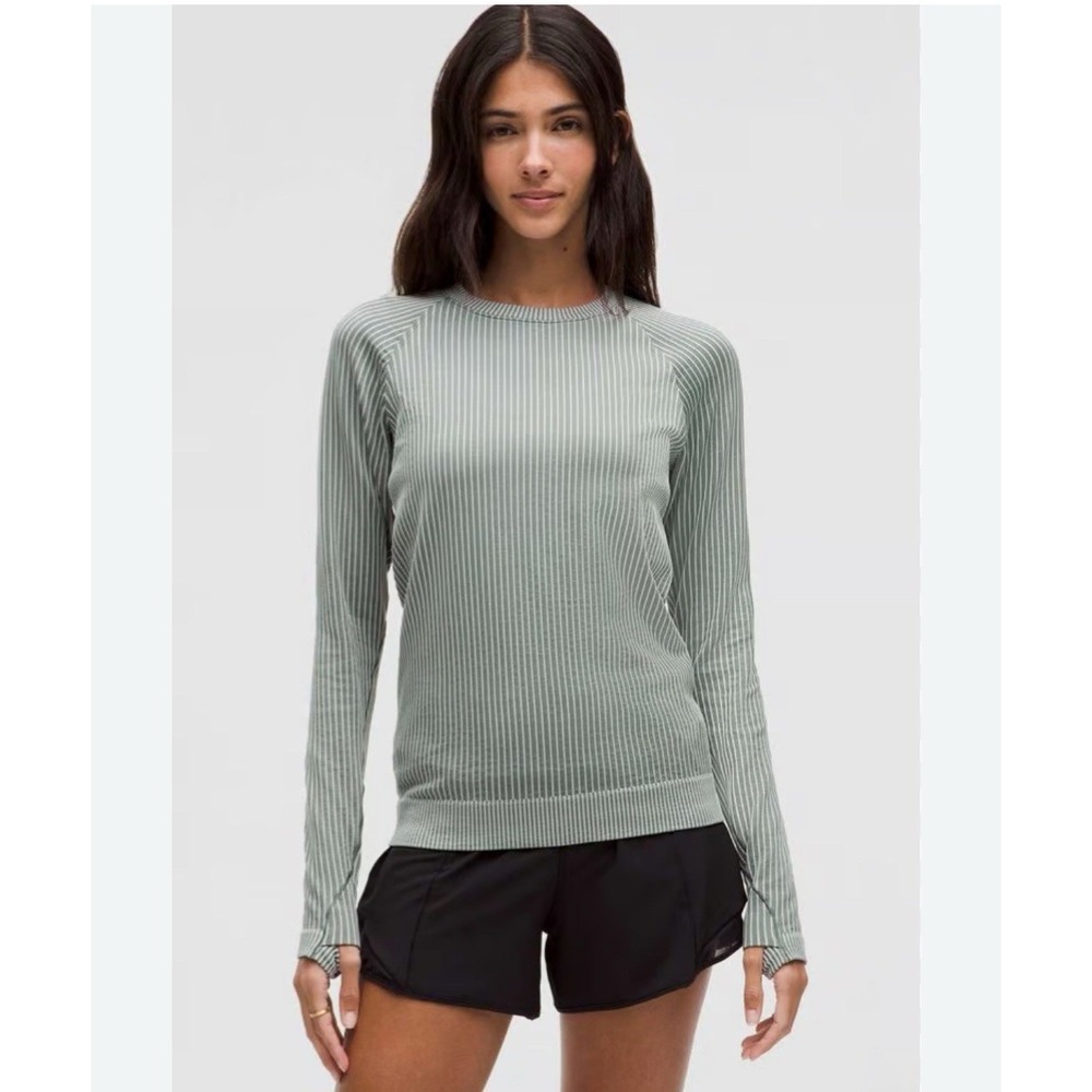 Lululemon‎ Women Rest Less Pullover Ribbed, teal blue / green Size 12
